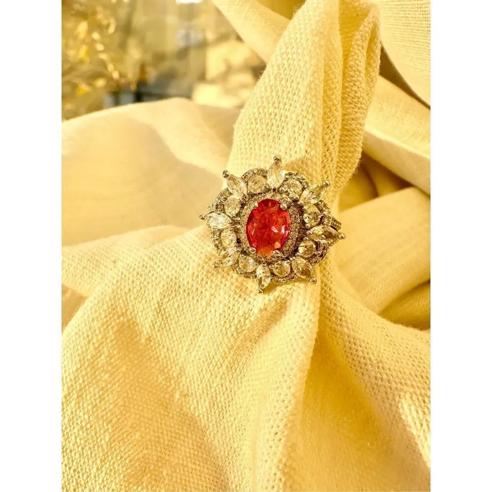 Bright red princess Cubic zirconia starburst ring  ￼